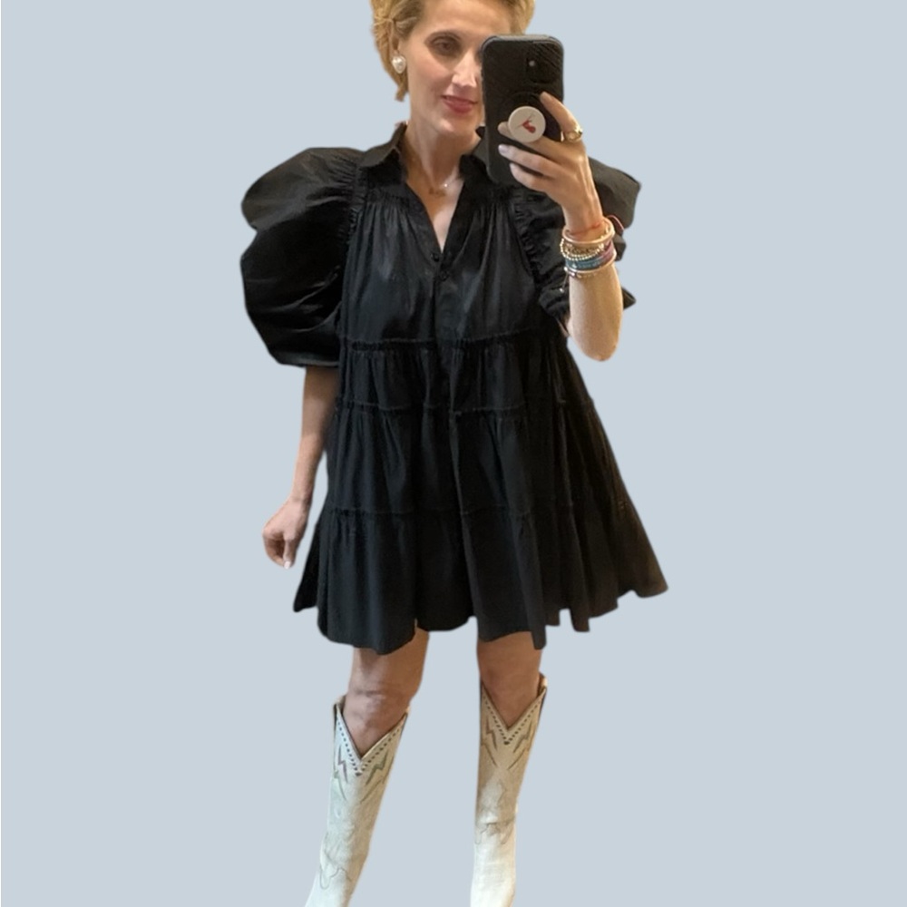 Elegant Black Puff Sleeve Dress, NWT